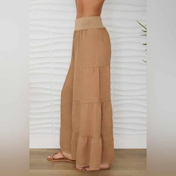 (2-36/255005-SOL-CAM) LINEN TIERED PALAZZO PANT - Picture 4 of 5